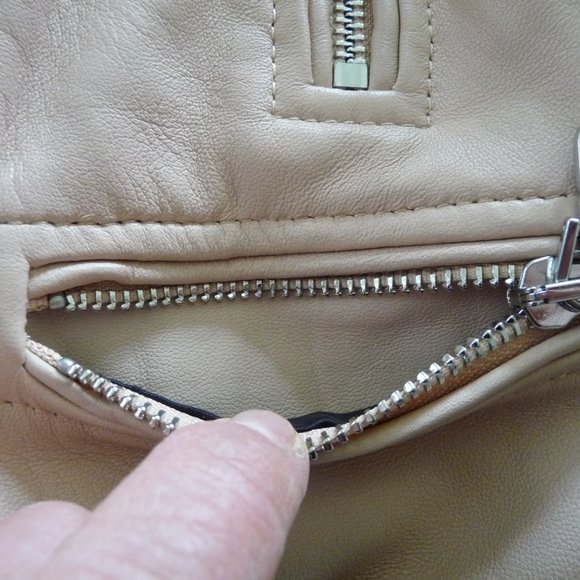 UTERQUE LAMBSKIN ROSEPETALS/BEIGE LEATHER BIKER JACKET SIZE SMALL NEW NO TAGS - Picture 9 of 15